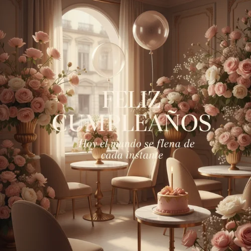 feliz cumpleaños con flores elegantes