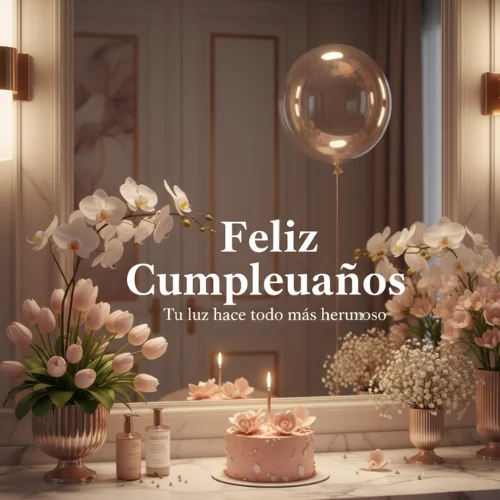 feliz cumpleaños con flores elegantes