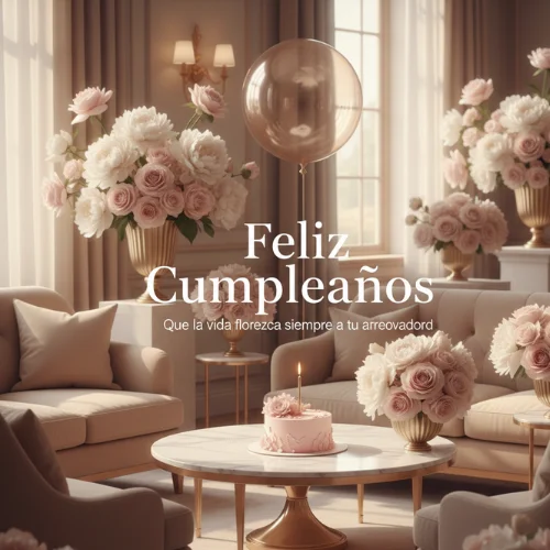 feliz cumpleaños con flores elegantes