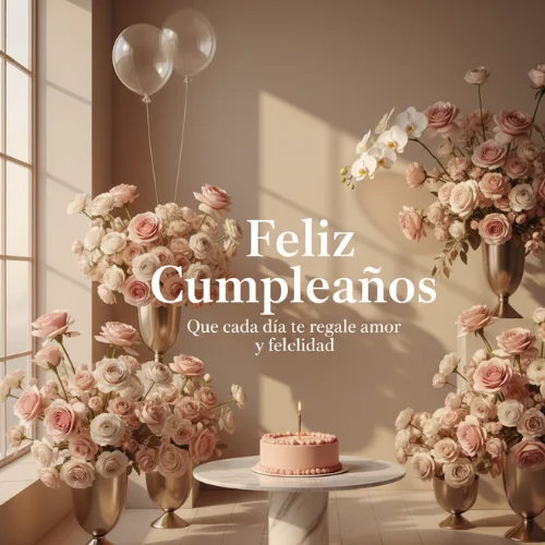 feliz cumpleaños con flores elegantes
