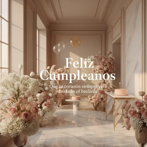 feliz cumpleaños con flores elegantes
