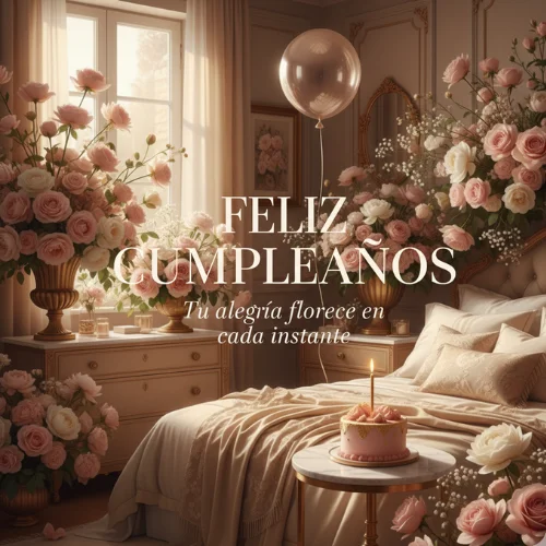 feliz cumpleaños con flores elegantes