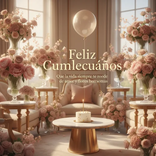 feliz cumpleaños con flores hermosas