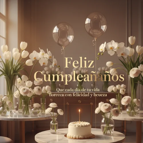 feliz cumpleaños con flores hermosas