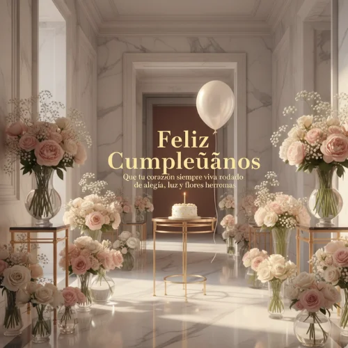 feliz cumpleaños con flores hermosas