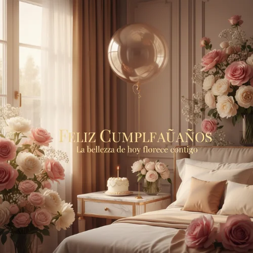 feliz cumpleaños con flores hermosas