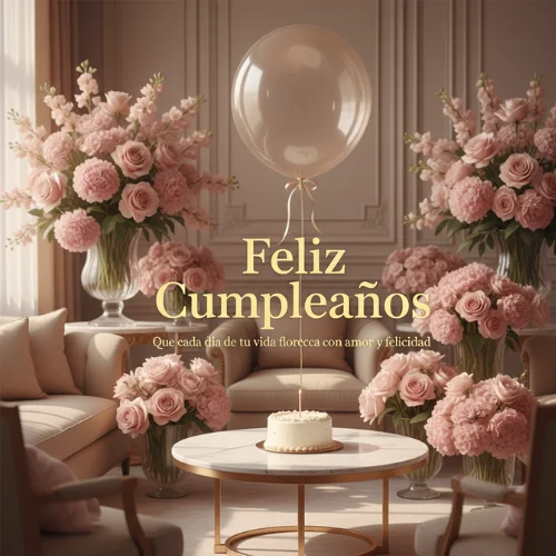 feliz cumpleaños con flores y frases