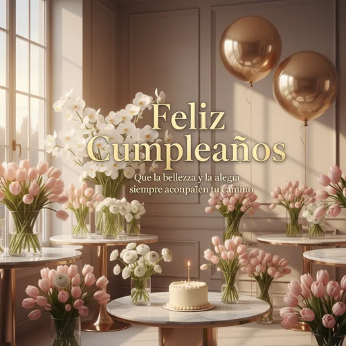 feliz cumpleaños con flores y frases