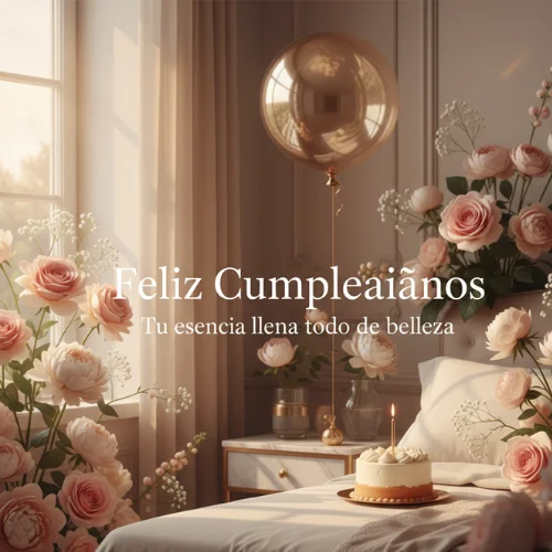 feliz cumpleaños con flores y frases