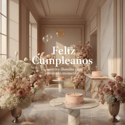 feliz cumpleaños con flores y globos