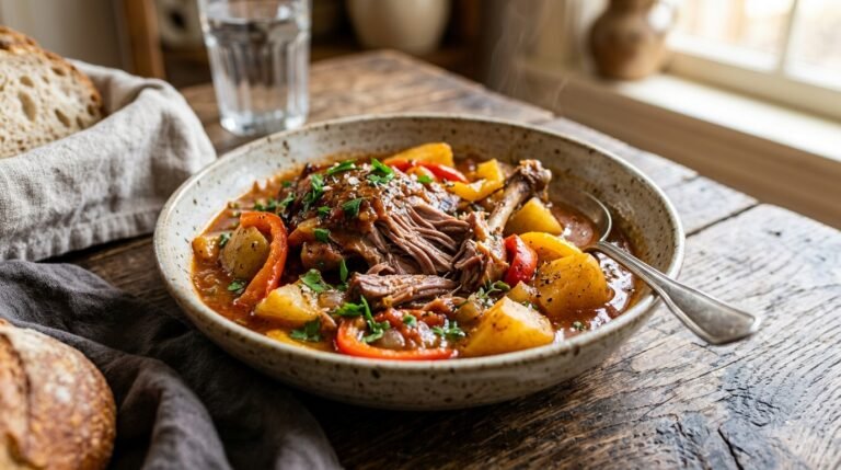 Fall-Off-The-Bone Chicken Stew with Potatoes and Peppers