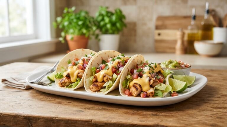 Loaded Chicken Tacos with Cheese Sauce