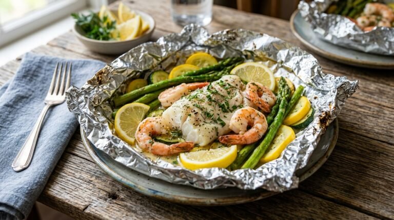 Easy Foil Packet Fish and Shrimp Dinner