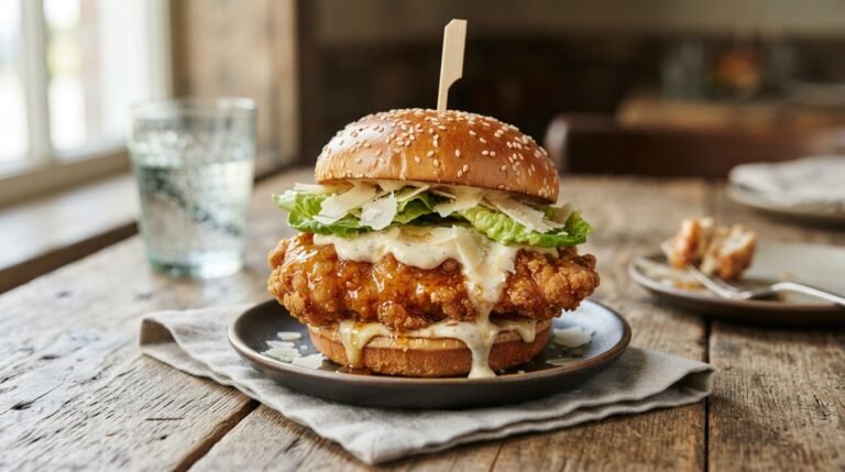 Hot Honey Chicken Caesar Burger Recipe
