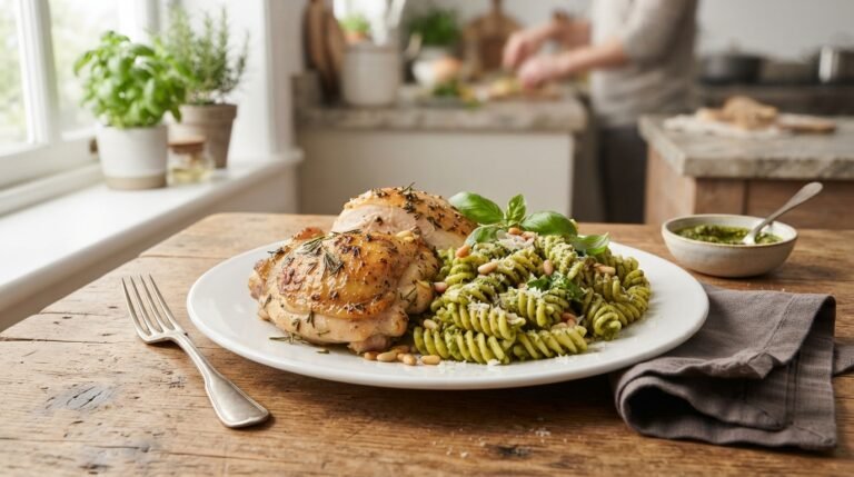 Herb Roasted Chicken with Pesto Pasta