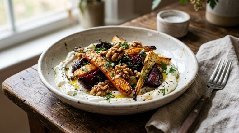 Roasted Vegetable Salad with Creamy Base and Walnuts